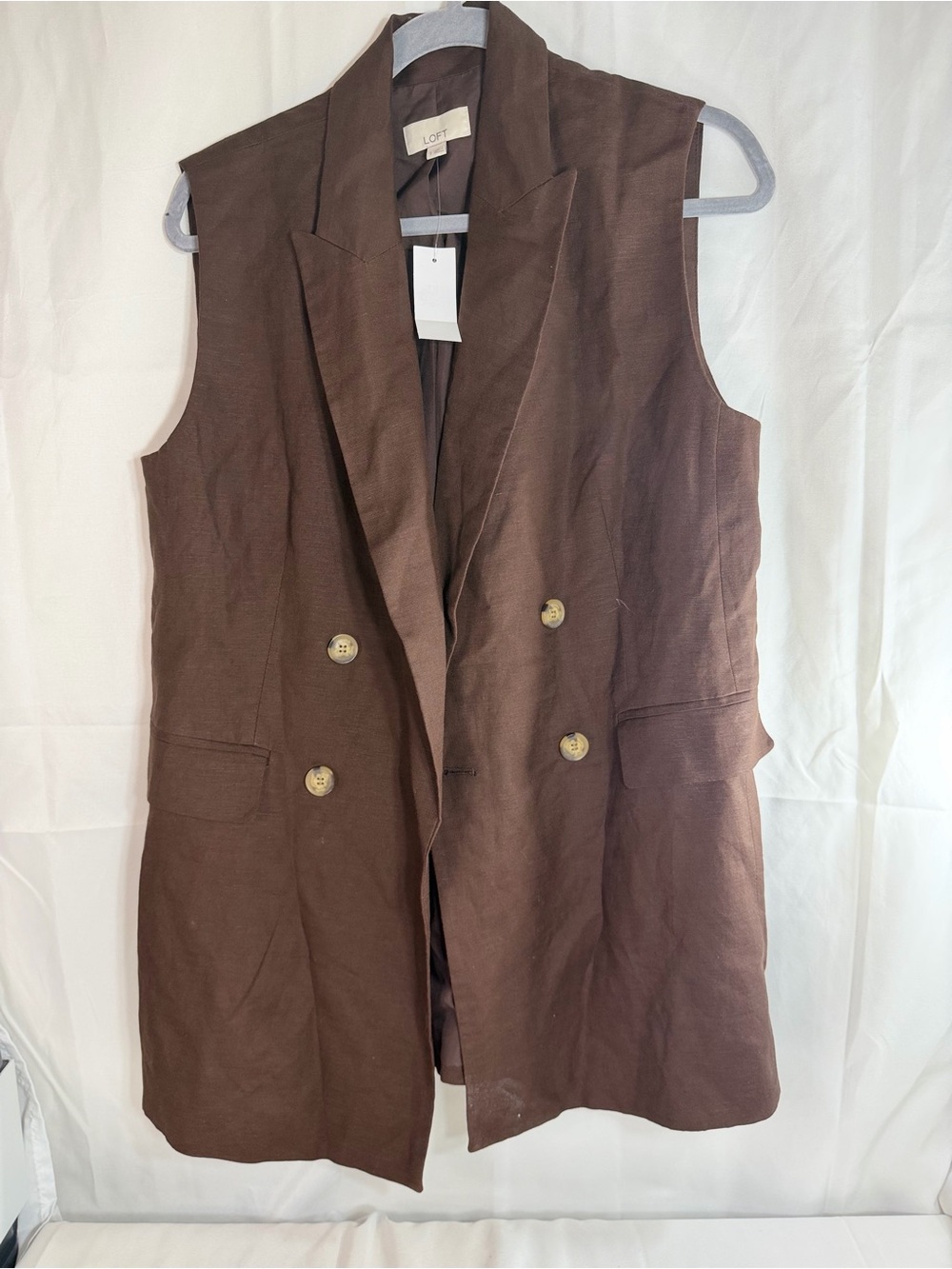 LOFT Brown Double-Breasted Sleeveless Blazer Vest